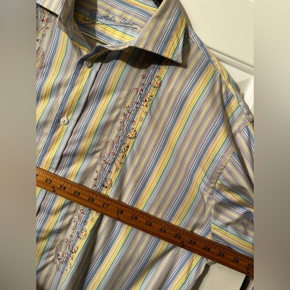 BUGATCHI UOMO XL Pastel Stripe Decorative Vertical Embroidery Spread Collar NICE - Picture 9 of 15